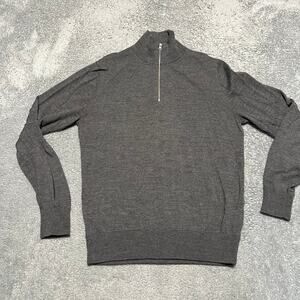 J Crew Sweater Mens Medium Merino Wool Gray Quarter Zip